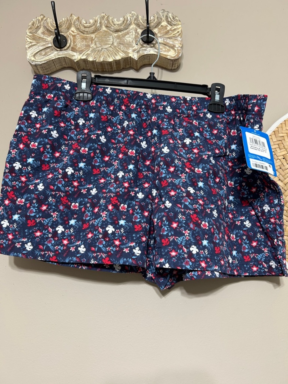Columbia Navy Floral Athletic Shorts with Red & White Accents